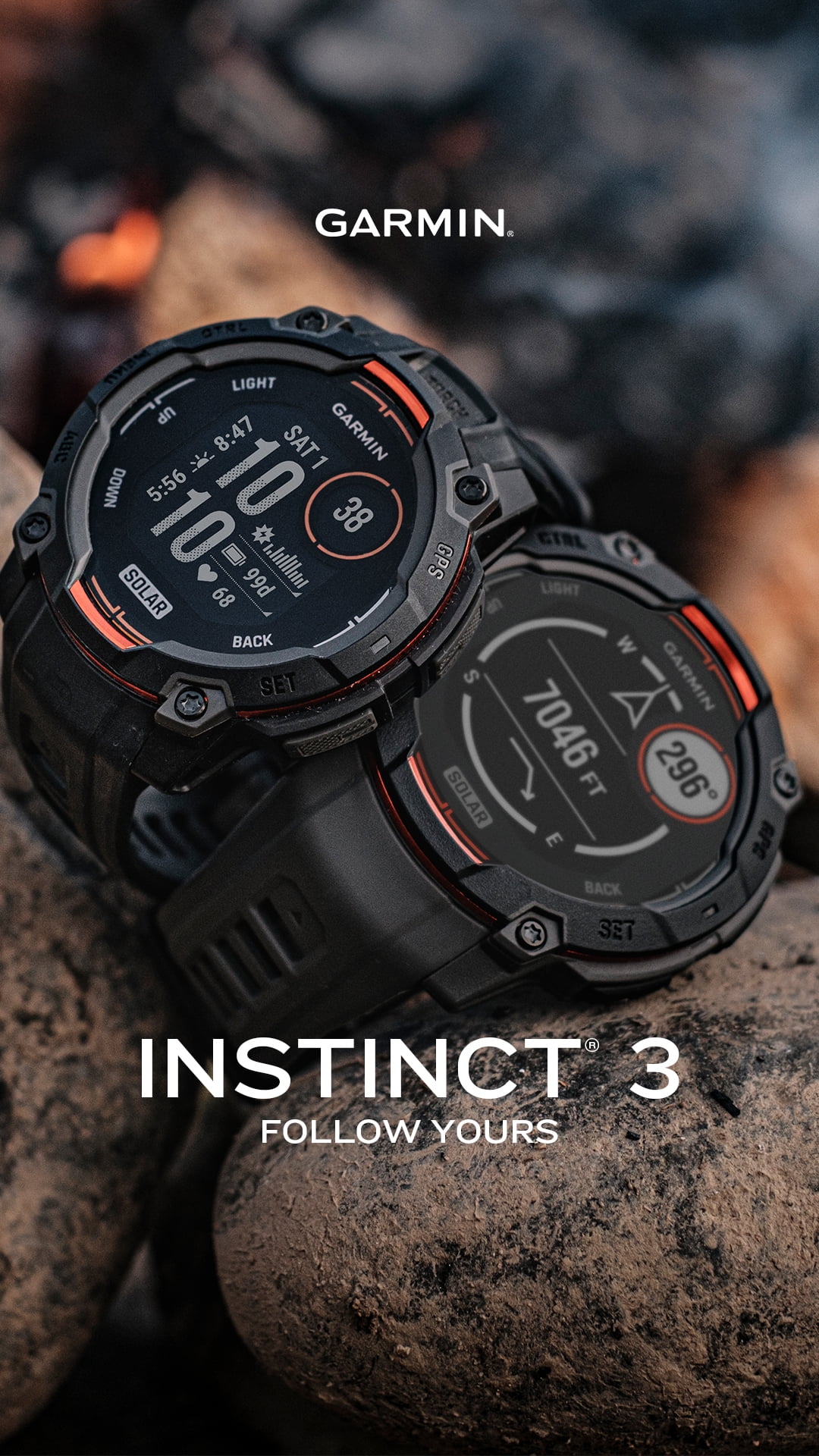Garmin Instinct 3 50mm AMOLED Outdoor GPS Smartwatch Charcoal (010-03020-00) Smart Watch Bundle