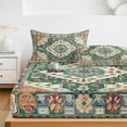 thumbnail image 6 of Twin Sze Fitted Sheet Set - Green Orange Beige Boho 2 Piece Bedding Sets 16" Deep Pocket Fitted Sheet with 1 Pillowcase, Retro Ethnic Tribal Abstract Art Brushed Microfiber Hotel Luxury Bed Sheets, 6 of 9