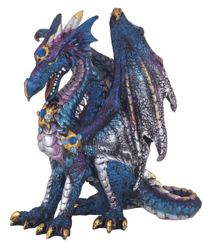 Blue Dragon with Gems Medieval Fantasy Figurine Sculpture Statue ...