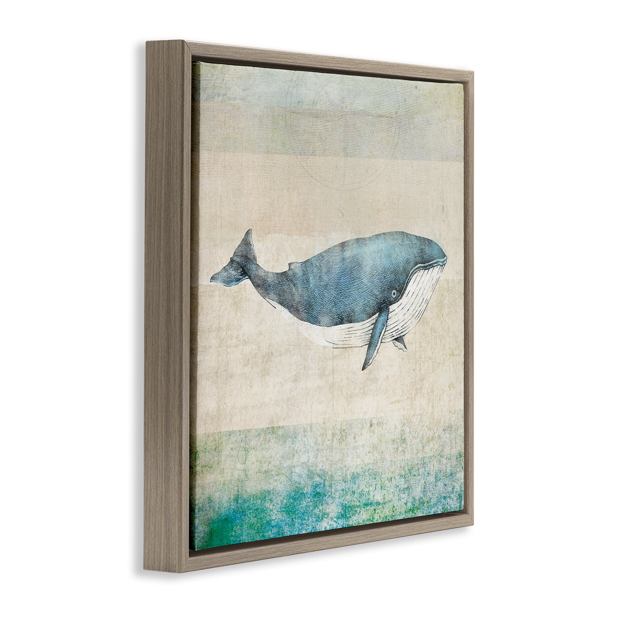 Stupell Industries Rustic Maritime Whale Nautical & Beach Painting Brown Floater Framed Canvas Art Print Wall Art, 18 x 18