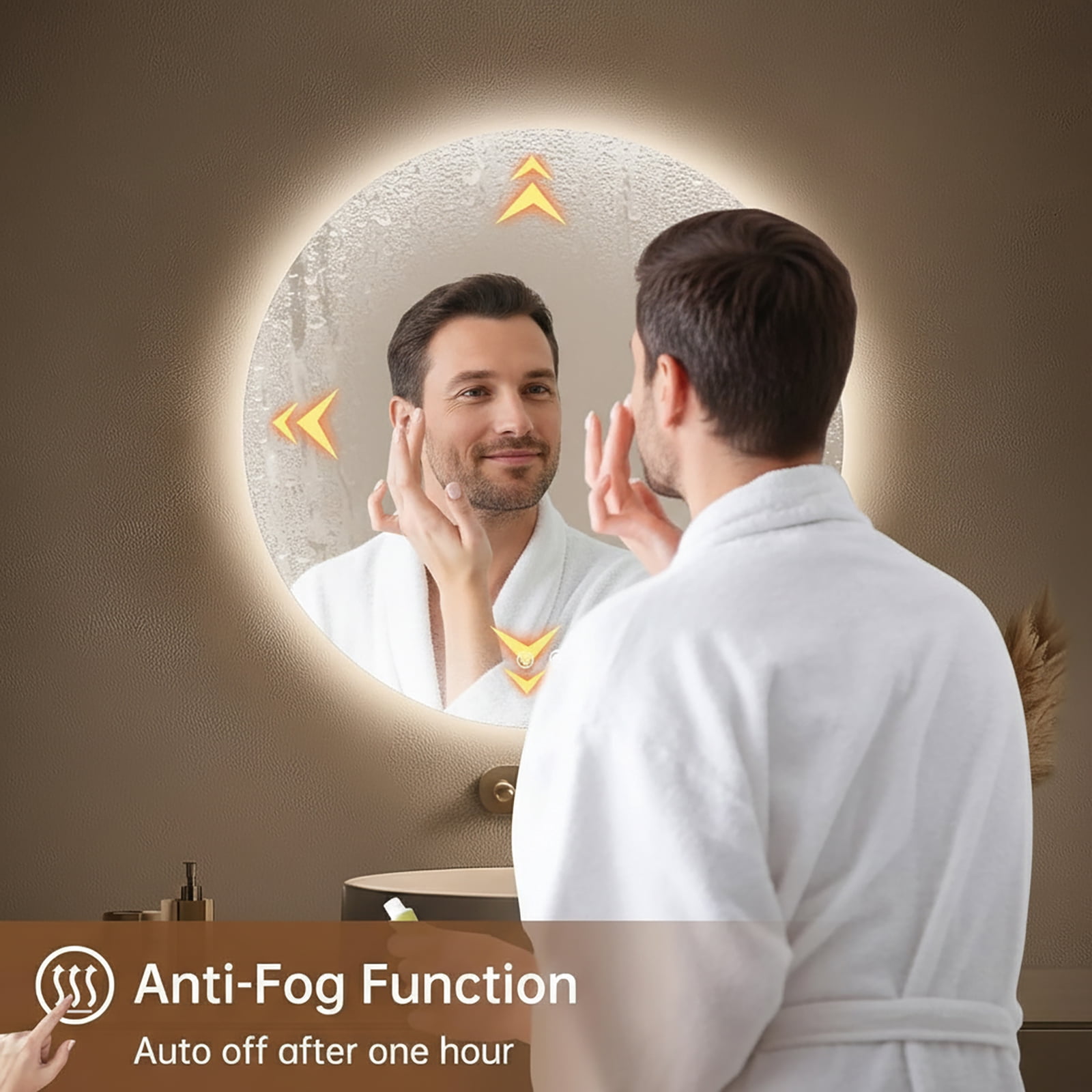 round LED Bathroom Mirror with Lights, Anti-Fog, Dimmable, Backlit Lit, Lighted Bathroom Vanity Mirror for Wall, Memory Function, Tempered Glass, Shatter-Proof, ETL Listed 32x32 in