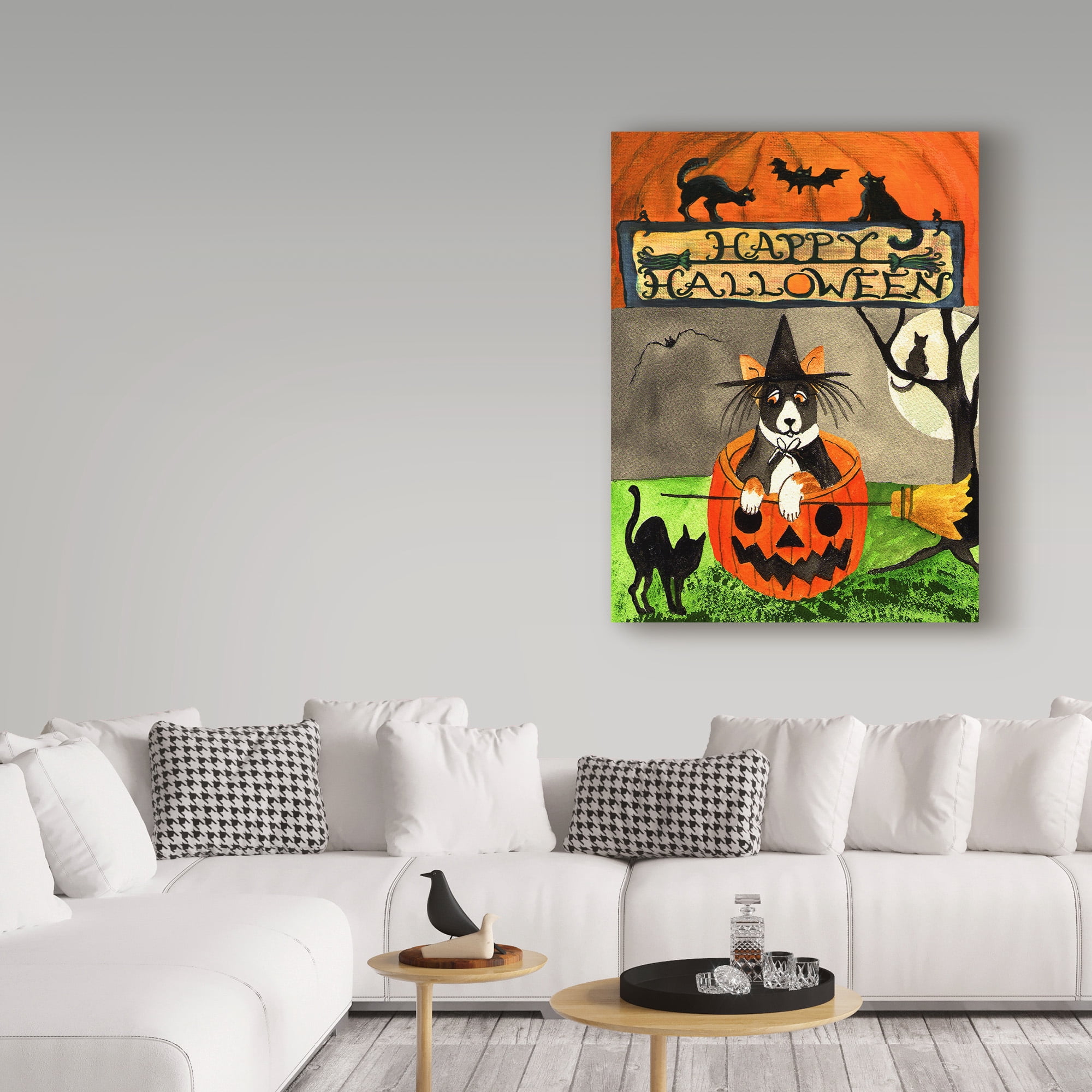 Trademark Fine Art 'Happy Dog Pumpkin Halloween' Canvas Art by Cheryl Bartley