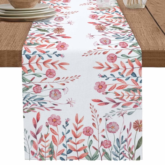 nqOlkjepod Pink Spring Floral Table Runner 72 Inches Long Farmhouse Dress Scarves, Farmhouse Flowers Watercolor Dining Tablerunner for Coffee Table/Kitchen Island/Party Décor, 13" x 72"