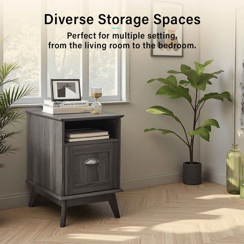 Caffoz Newport Series Wood Home Office File Cabinet with Drawer in Smoke Oak