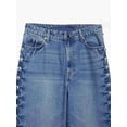 thumbnail image 3 of Jean à Jambe Grand Taille Haute à Jambe Droite pour Femme avec Rivets Latéraux, Jean de Fête à la Mode et Polyvalent Bleu TP, 3 of 9