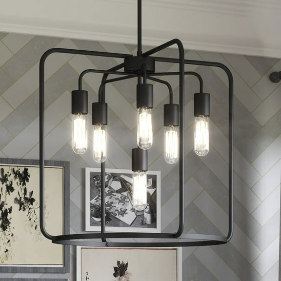 Luxury Urban Loft Indoor Pendant, 23.125''H x 22''W, with Minimalist Style Elements, Utilitarian Design, Midnight Black Finish, UHP3291