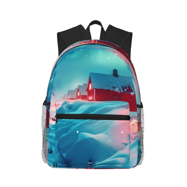 Disketp Aurora Borealis Village Mochila Ligera Clásica con Múltiples Bolsillos, Mochila Casual para Hombre y Mujer, Ideal para Escuela, Trabajo y Viajes