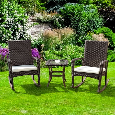 Gymax 3 Piece Rattan Wicker Furniture Set Cushioned Patio Garden