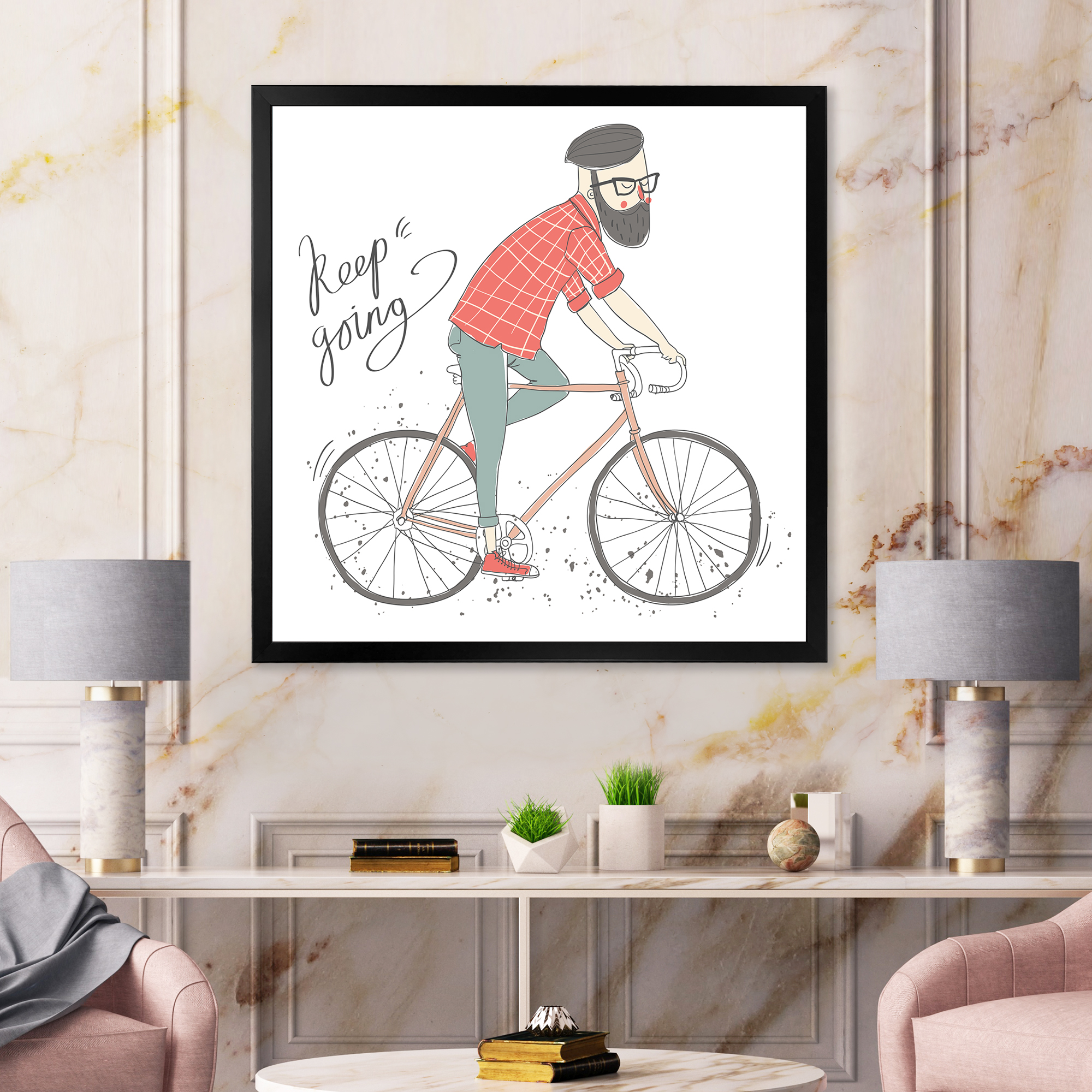 Designart 'Hipster Man Riding A Bicycle' Children's Art Framed Art Print