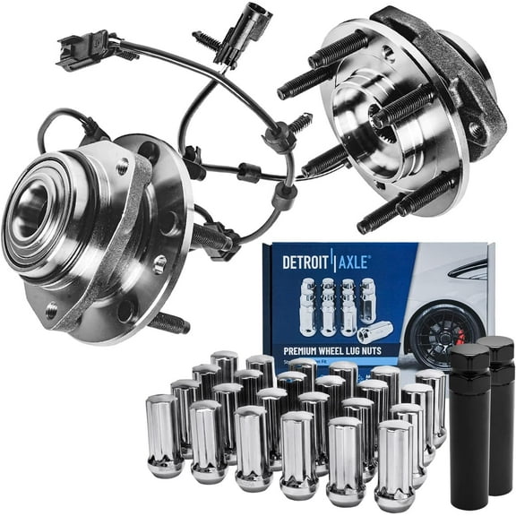 Detroit Axle - Front Wheel Hub Bearings   24pc Lug Nuts w/keys Replacement for Chevy Trailblazer SSR GMC Envoy Buick Rainier Saab 9-7X - 28pc Set
