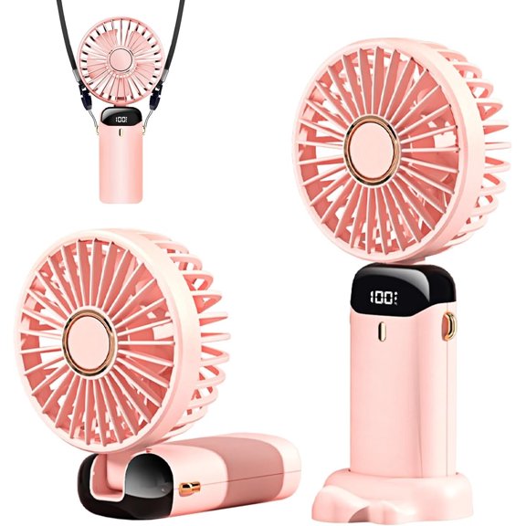 Portable Handheld Fan, Portable Fan Rechargeable, 5000mAh, 180° Adjustable, 6 Speed Wind, Display Electricity in Real Time, USB Rechargeable Foldable Fan, Quiet Personal Fan with Power Bank