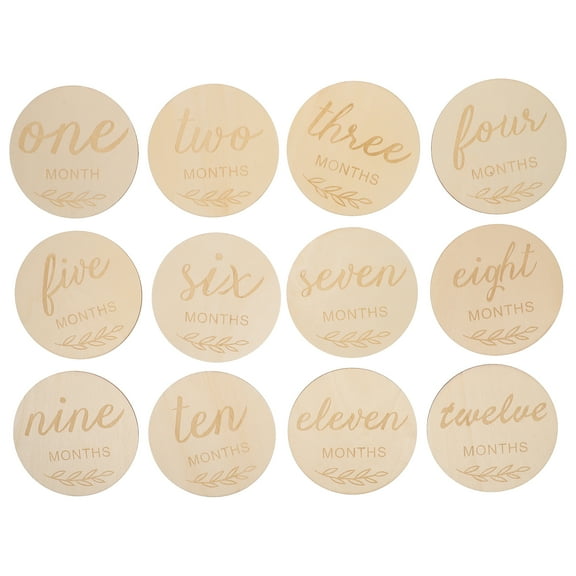 OUNONA Monthly Baby Milestone Cards Creative Light Yellow Wood Photo Props for Newborns Growth Decor 12pcs