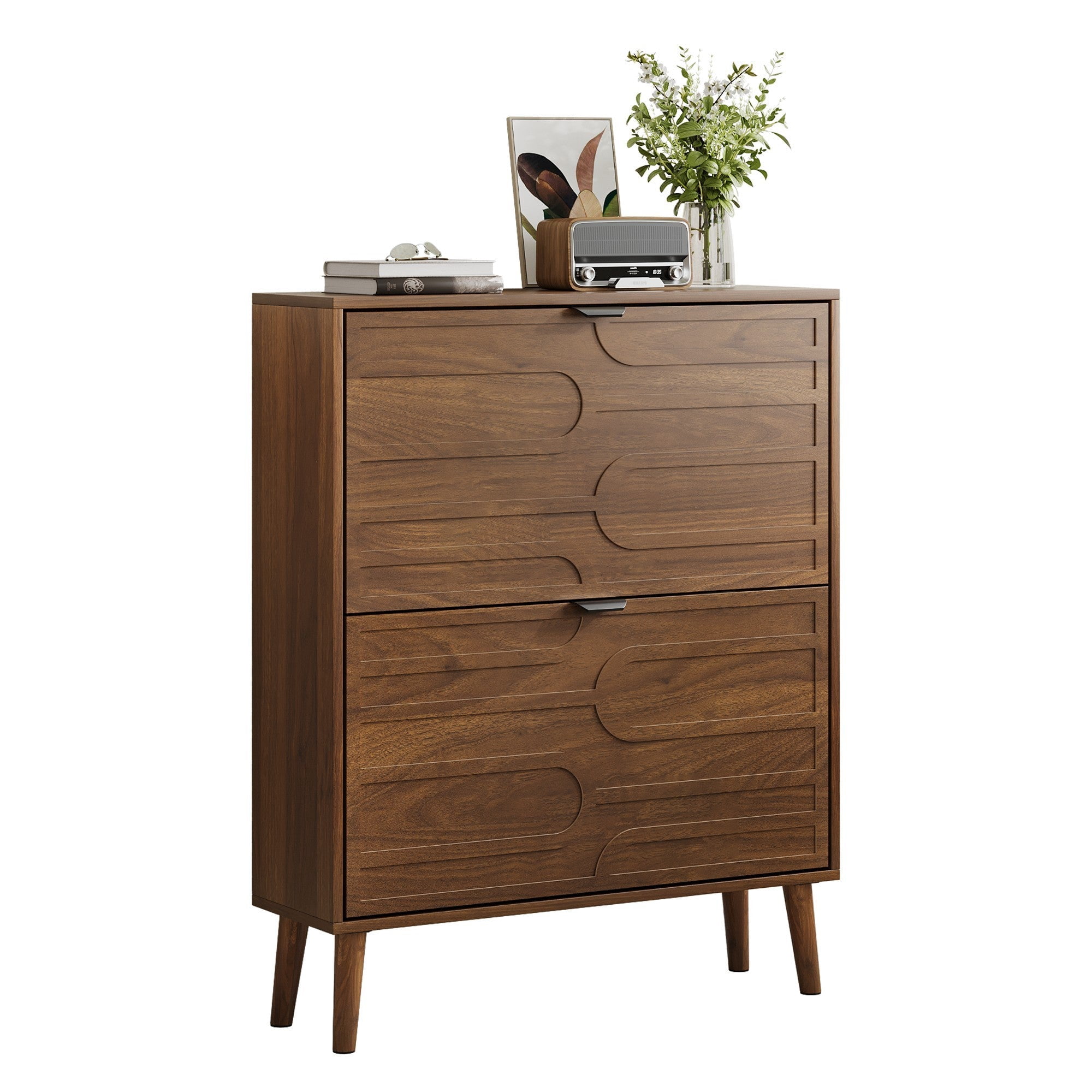 Sailvan 31.5" Mid-Century Modern Independent Shoe Cabinet, Fence Style with 2 Flip Drawers