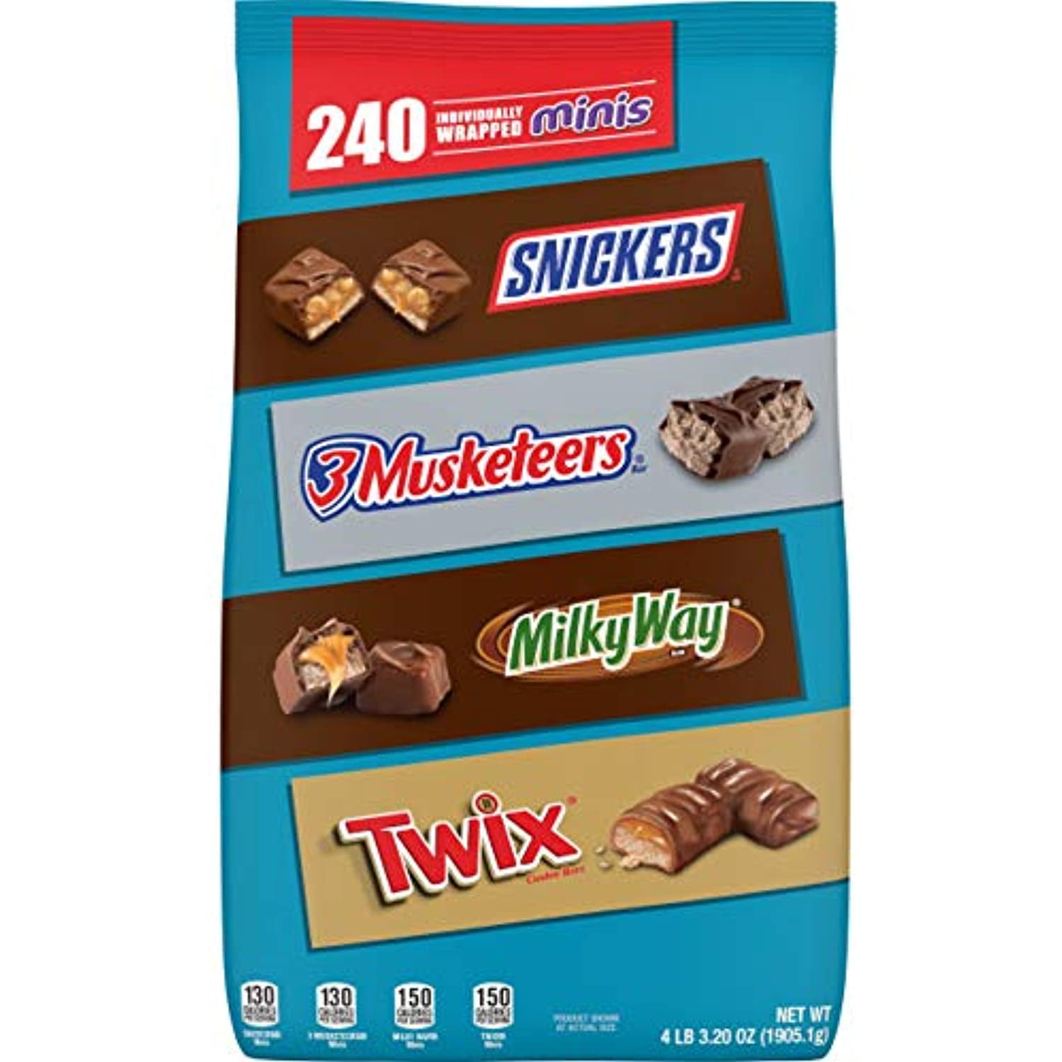 Snickers, Twix, 3 Musketeers & Milky Way Minis Size Chocolate Candy Variety Mix, 67.2-Ounce 240 Pieces (Packaging May Vary)