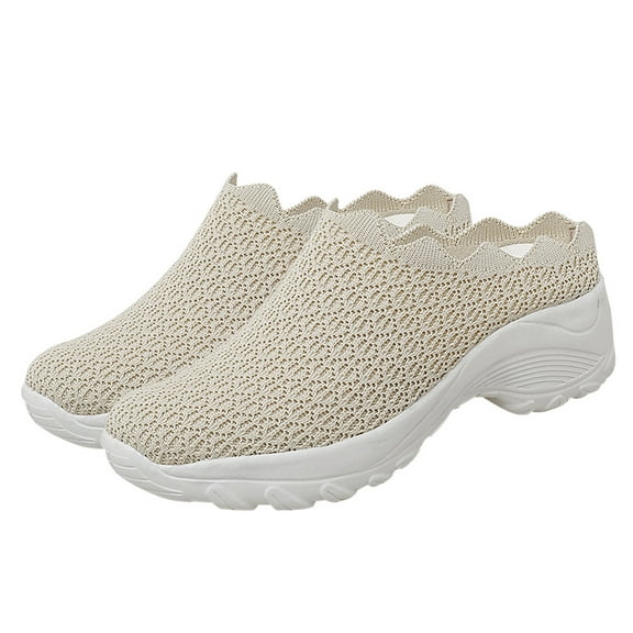 EXHUMKY Women's -On Shoes, Beige PU Upper, Non- Sole, Comfortable Casual Footwear, Lightweight and Pair
