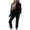 thumbnail image 2 of Fanxing Sweatsuits 2pcs Sets Womens Women's Fall Velvet Tracksuits Long Sleeve Hooded Sweatshirt with Wide Leg Pants 2 Piece Sets Drawstring Hoodies Outfits, 2 of 9