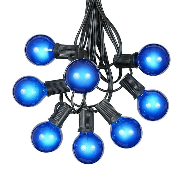 25 Foot G40 Outdoor Patio String Lights with 25 Blue Globe Bulbs â Indoor Outdoor String Lights â Market Bistro CafÃ© Hanging String Lights â C7/E12 Base - Black Wire