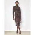 thumbnail image 4 of Brown Polka Dot High-Neck Ruched Long Sleeve Midi Dress, Elegant Fitted Design For Office Or Evening Wear, 4 of 7