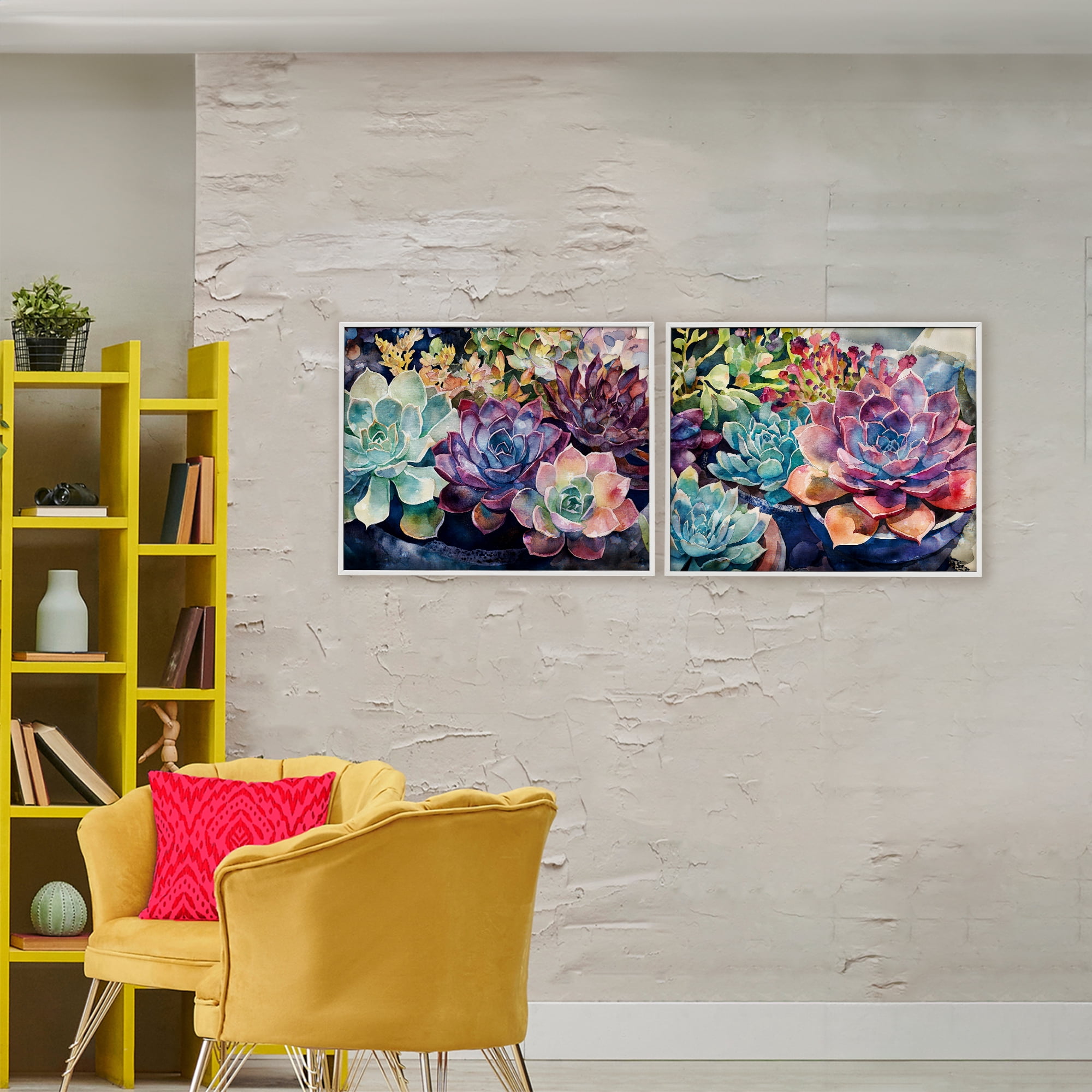 Stupell Industries Sunny Watercolor Succulents 2 Piece White Framed Giclee Art Set, design by Svetlana Aleynikova