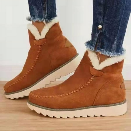 

Women Warm Ankle Snow Boots Fleech Lining Thickening Slip On Winter Shoes