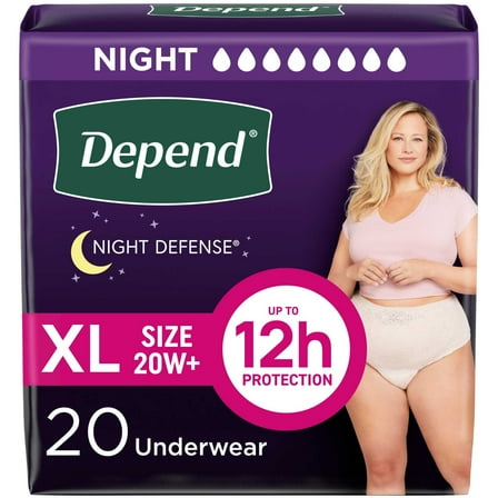 Depend Night Defense Incontinence Underwear for Women, Adult Diapers, XL, 20 Count
