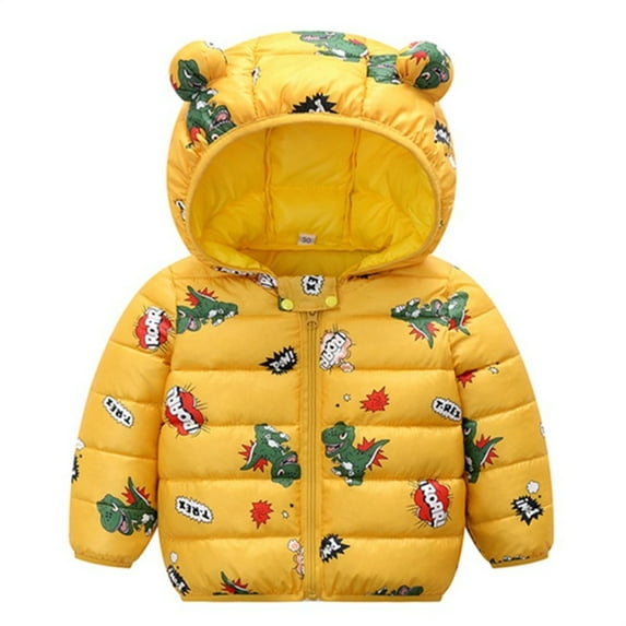 2-7T Winter Hooded Down Coats for Kids Baby Boys Girls Dinosaur Light Puffer Padded Jacket with Bear Ear Toddler Snow Outerwear