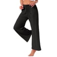 thumbnail image 4 of INSPIRE CHIC Women's Pajamas Pants Wide Leg Casual Ribbed Knit Loose Fit Sleep Soft Comfort Outfits Lounge Bottoms L Black, 4 of 6