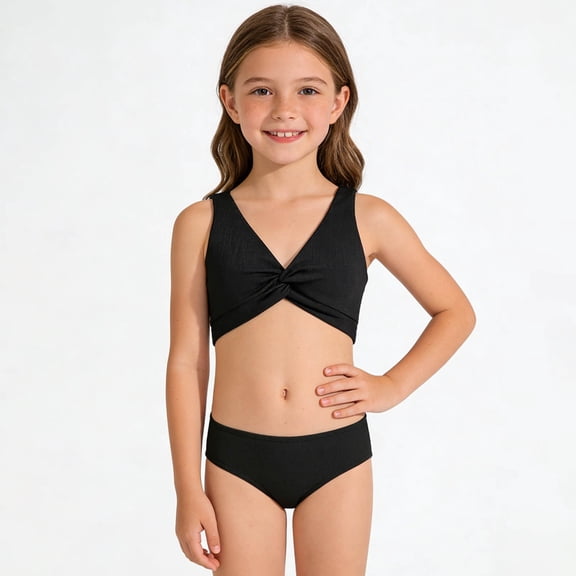 Tie Dye Two Piece Girls Swimsuit Cute Floral Print Set For Kids Youth Summer Beach Pool PartyBlack12-13 Years