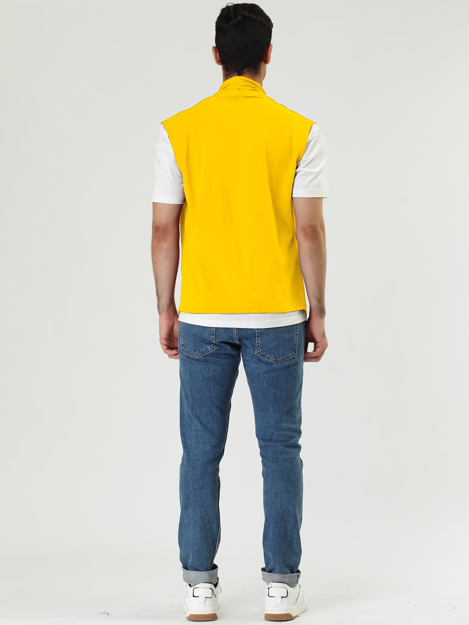 DARING DIVA Men's Sleeveless Open Front Asymmetric Hem Cardigan Vest 46 Yellow