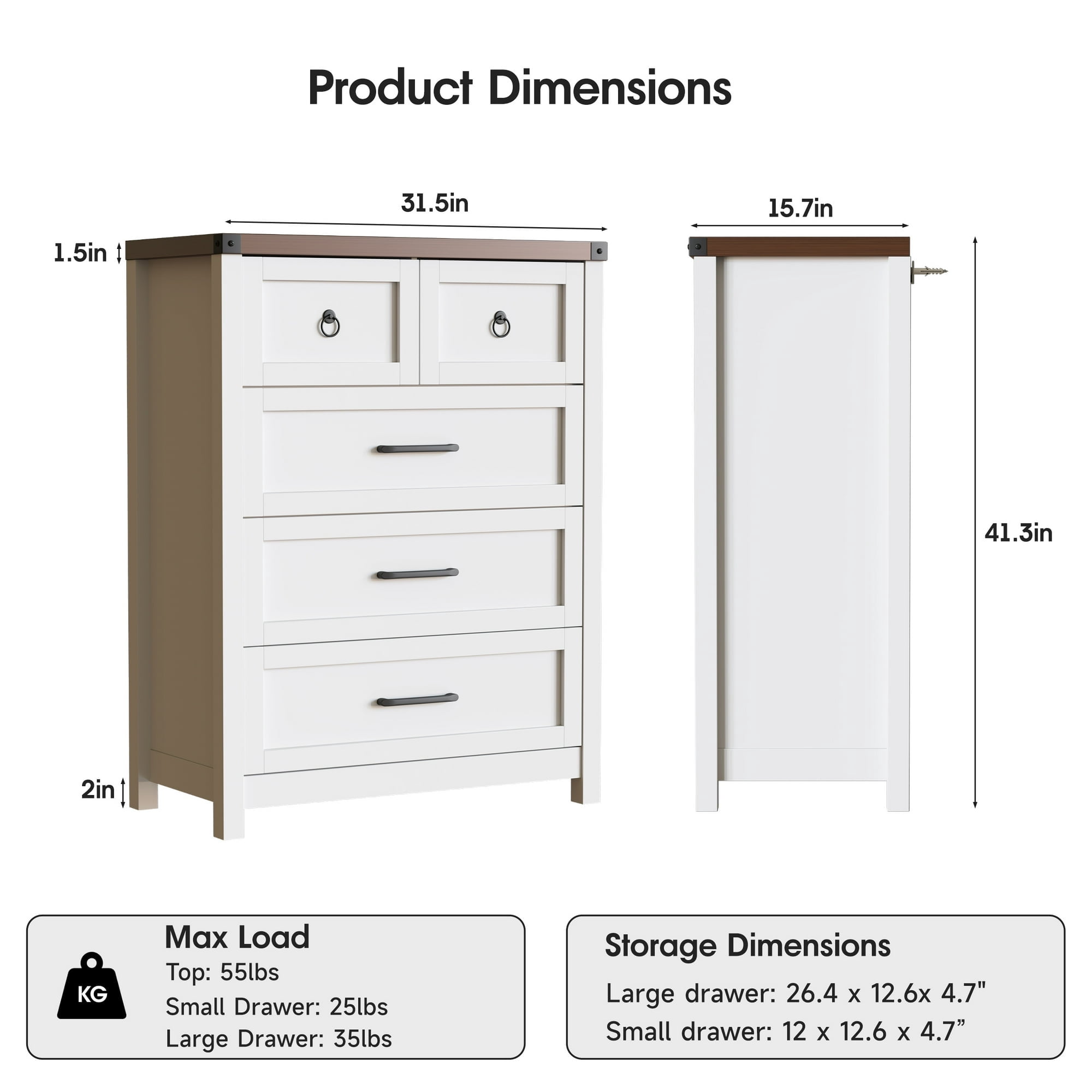 Conate 5 Drawer Dresser for Bedroom, Farmhouse 41.3" Tall Chest of Dresser with Large Storage, Wood Storage Dresser and Organizer for Living Room, Hallway, Closet