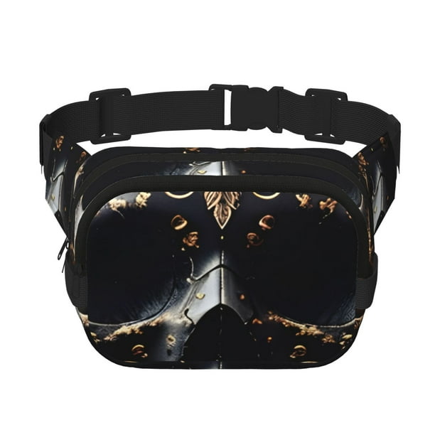 Fotbe Gold Pattern Black Skull Cangurera Cuadrada con Estampado de Doble Capa, Bolsa de Cintura Ajustable Mini para Hombres y Mujeres
