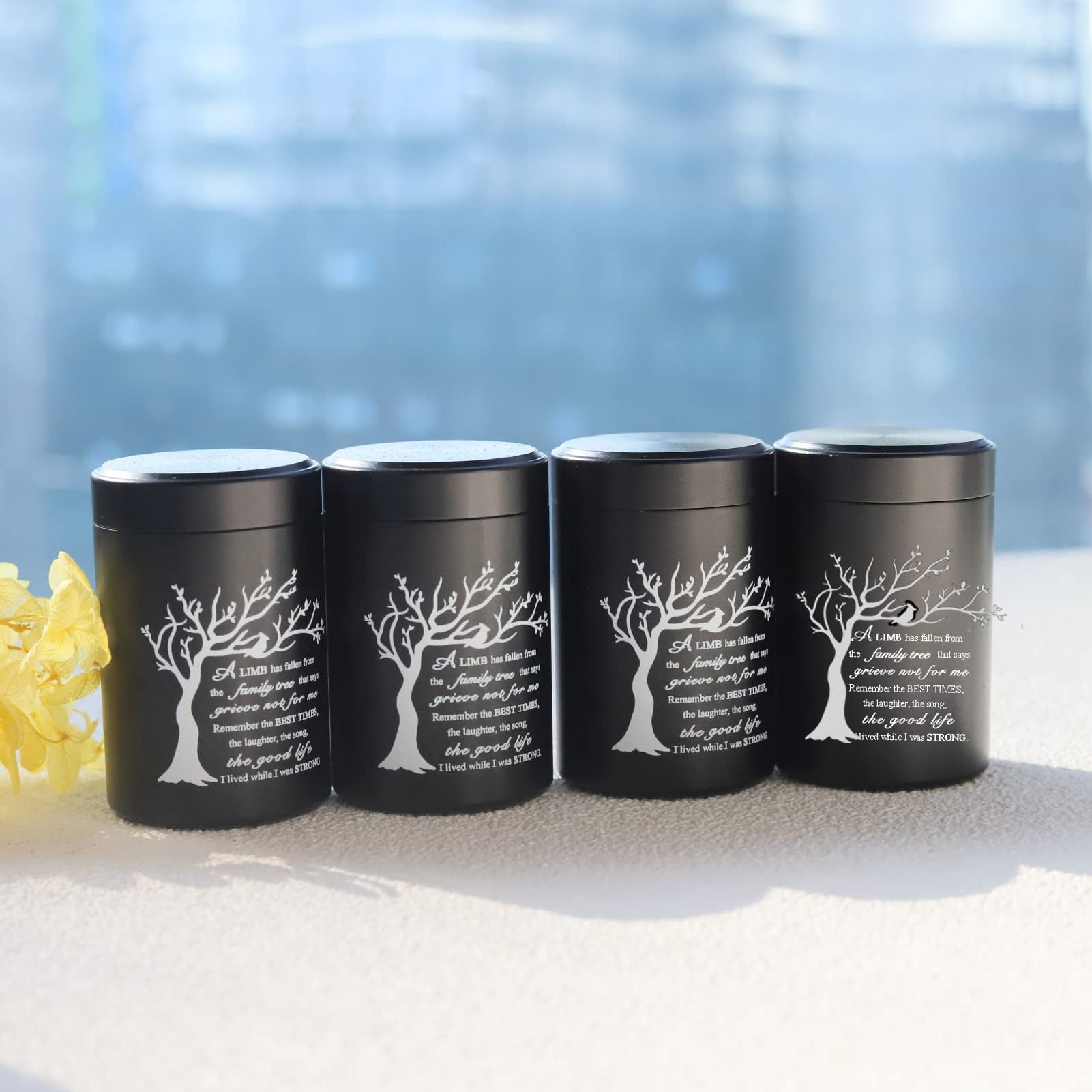 Limbo's Small Keepsake Urns - Set of 4 Aluminium Mini Urns for Human/Pet Ashes - Black