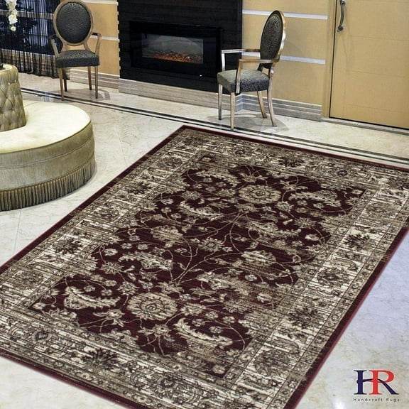 Handcraft Rugs-Burgundy Red/Beige Ziegler Pakistan Pattern Distressed - Modern Vintage Area Rug