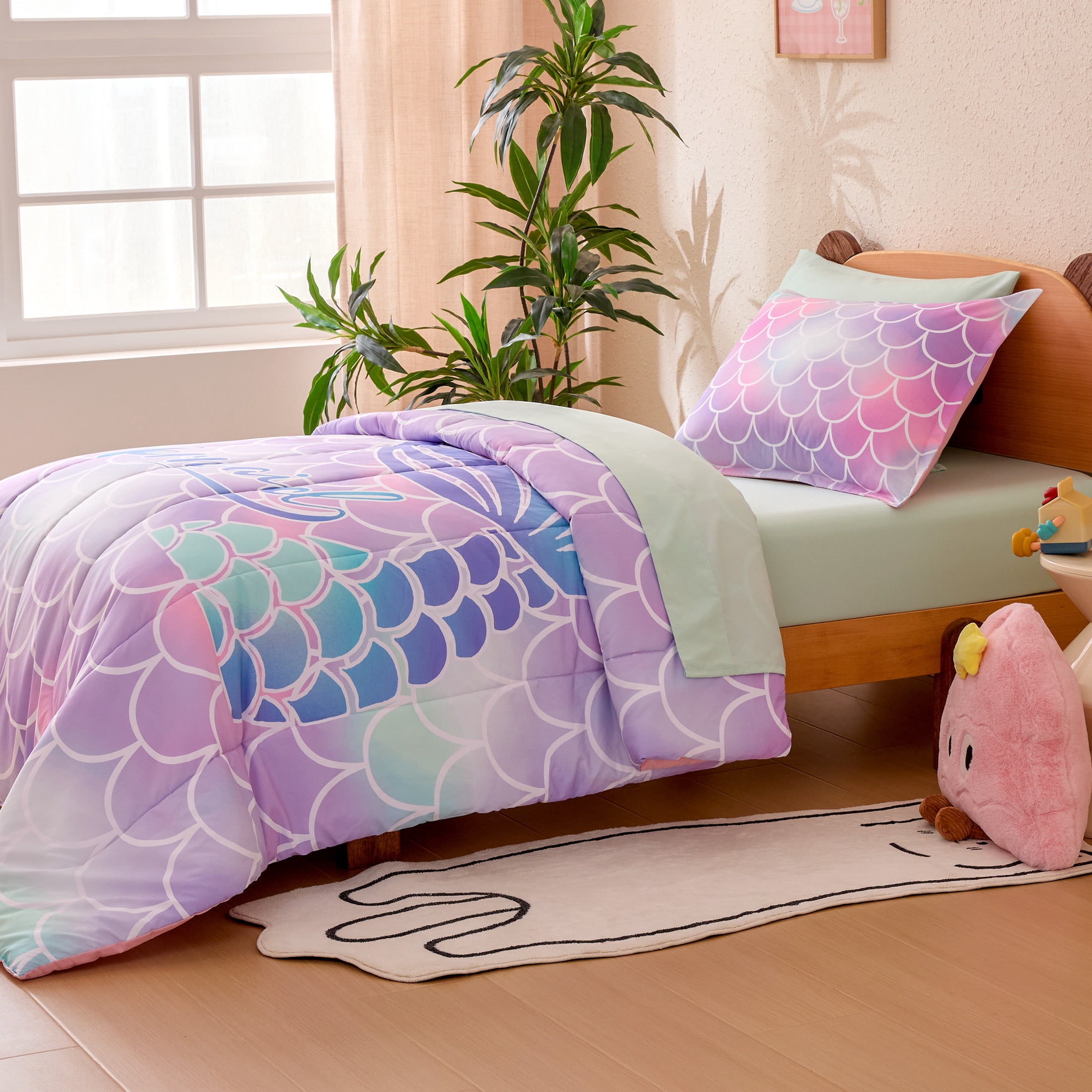 Sonive Full/Queen Kids Comforter Set, 7 Pieces Super Soft and Fluffy Bedding Set, Mermaid