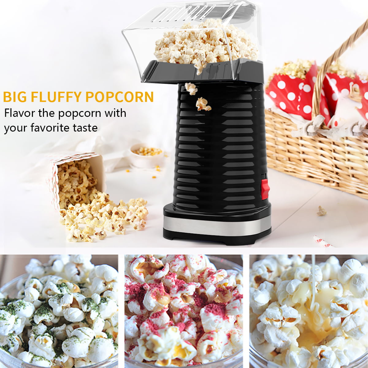 Sboly Popcorn Machine, 3 Minutes Fast No Oil Healthy Hot Air Popcorn Popper  for Kids Adults, Popcorn Maker Great for Party and Watching Movies, 1200W,  Red 