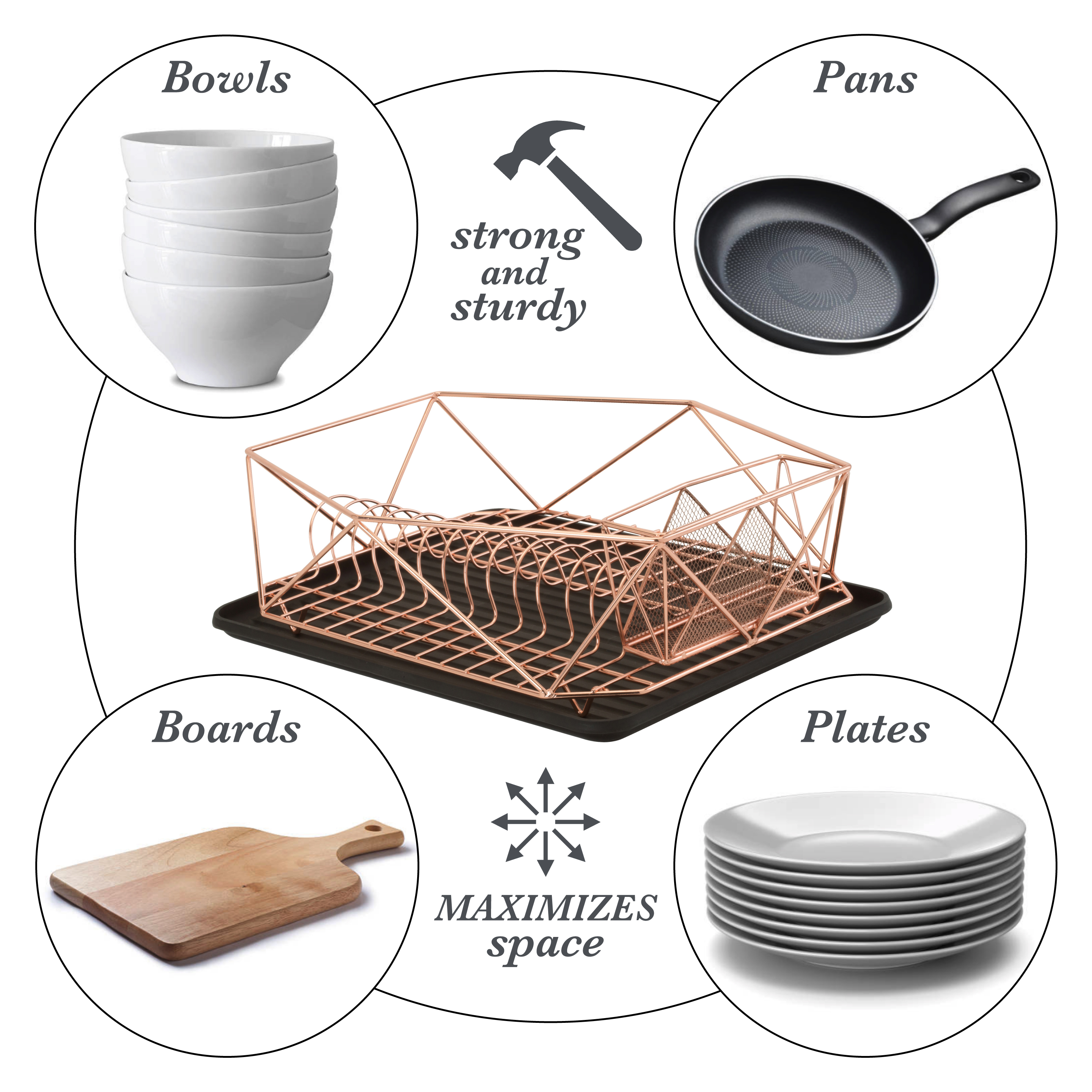 Copper Tone Metal Wire Kitchen Dish Drying Rack, Dish Storage Organize –  MyGift