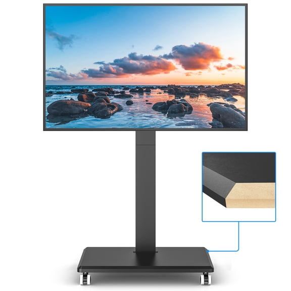 RTVR Rolling TV Stand for 32 to 75 inch TVs, ±25° Swivel Adjustable Mobile TV Stand for Bedroom, Corner, Small Dorm, Modern Portable Corner TV Stand with Upgraded Wheels,Black