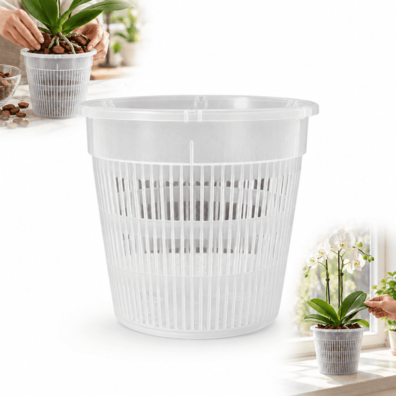 Orchid Pot with Drainage, 7.48 Inch Diameter, Slotted Plastic Planter, Translucent White, 1 Count