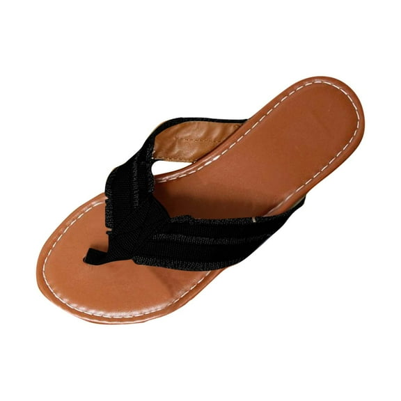 Hopeusnice Slippers for Women Cloth Materials Summer Shoes Breathable Non-Slip Open Toe Women's Slippers Soft Flat Heel Trendy Boho Style Shoes for Beach Comfortable Walking Shoes Black 36