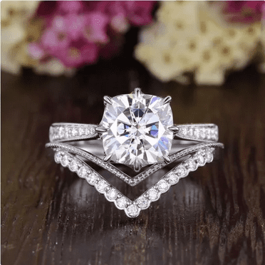 Cushion Cut Diamond Ring Set in 925 Sterling Silver- Wedding Engagement Ring- Bridal Set