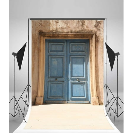 - GreenDecor Polyster 5x7ft Rustic Blue Wood Door Backdrop Shabby Grunge Concrete Wal Sunshine Winter Front Door Scene Photography Background Kids Adults Photo Studio Props