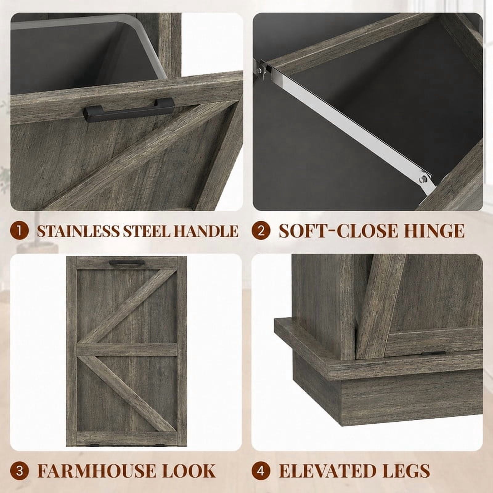 20''W Tilt Out Trash Can Storage Cabinet with A Drawer, Farmhouse Small Kitchen Island with 10-Gallon Trash Hidden Cabinet