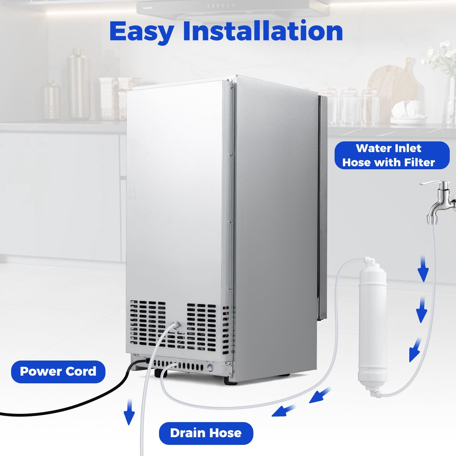 Costway Freestanding Ice Maker, 110 lbs/24H Undercounter/ Ice Machine with 25 lbs Capacity Silver