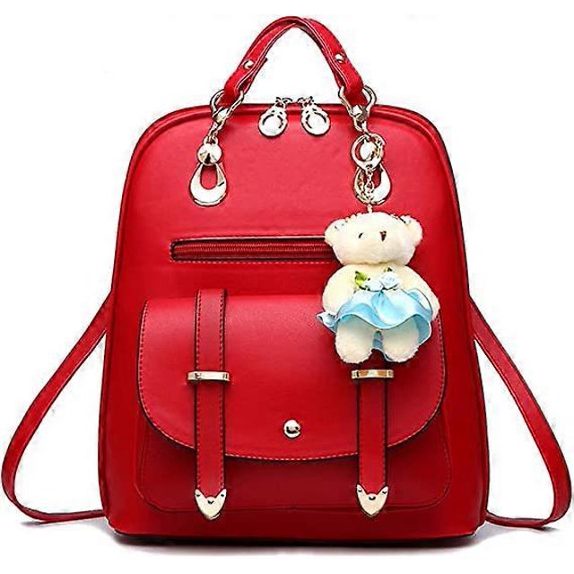 Mochila de cuero para niñas, minibolso de hombro acolchado, a la moda para adolescentes, tamaño pequeño (rojo vino)