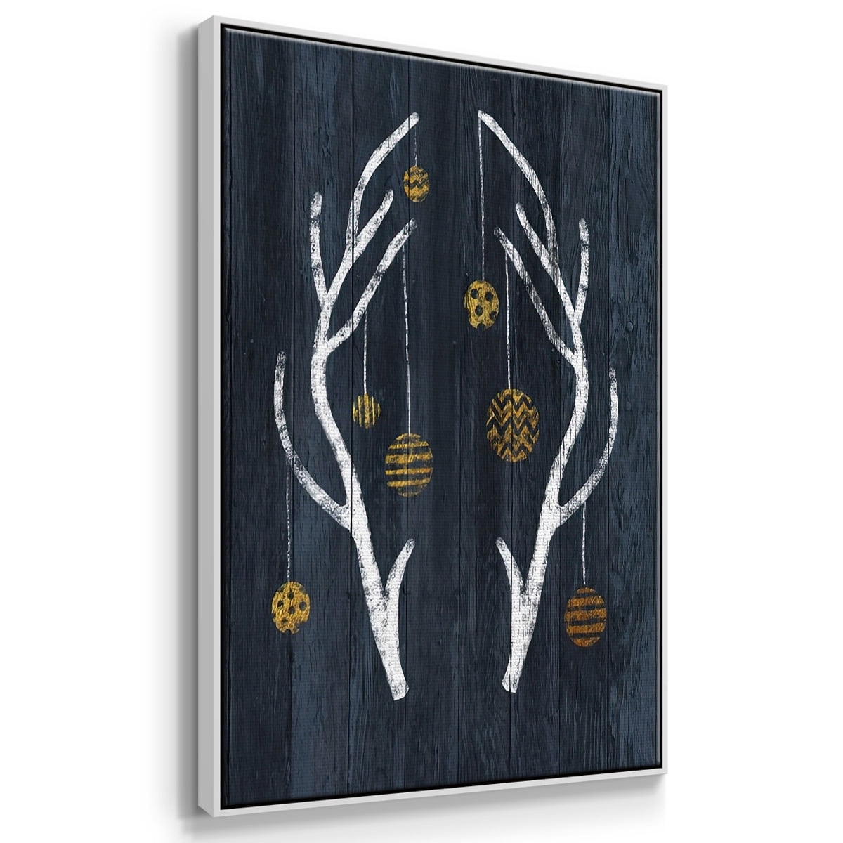 Antlers & Ornaments - Framed Gallery Wrapped Holiday Canvas - 27 x 41 - White Frame