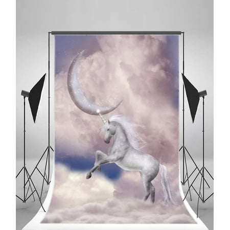 Image of HelloDecor 5x7ft Photography Background Unicorn Fantasy Background Dreamy Fairytale Cloudy Sky Flying Horse Crescent Moon Love Children Birthday Party Holiday Newborn Baby Girls Photo Studio
