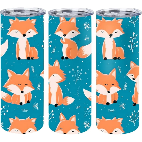 1Pcs Foxes Skinny Tumbler with Lid, Stainless Steel Double Wall Insulated Slim Travel Tumbler Cup for Coffee Tea Beverages, 20 oz