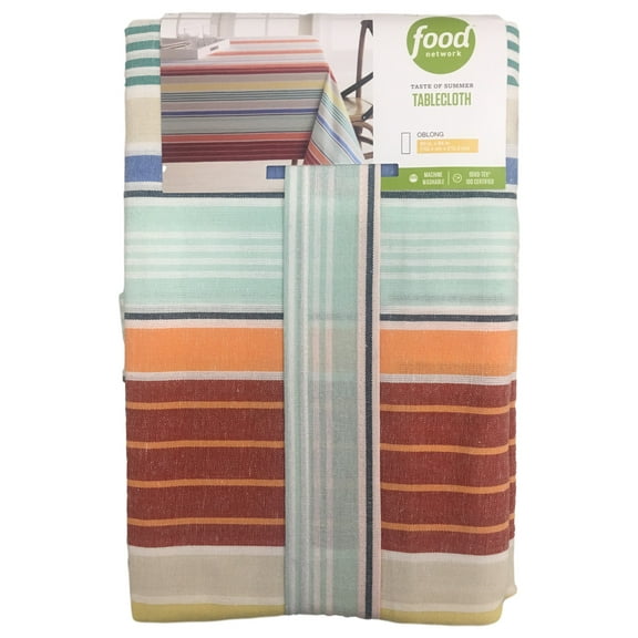 Food Network Colorful Summer Stripe Tablecloth, Fabric Table Cloth 60x84 Ob