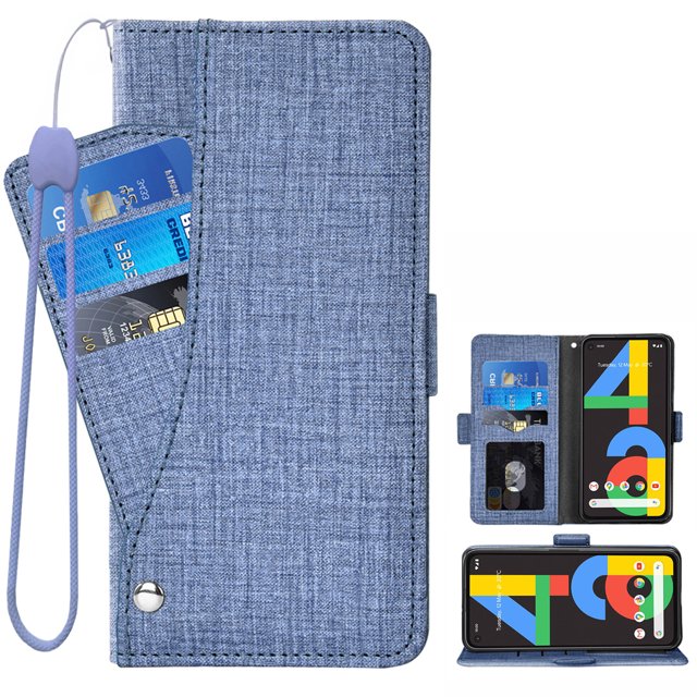 Compatible avec Google Pixel 4A 5G Étui Portefeuille en Cuir à Rabat Porte-Cartes Support Accessoires pour Cellulaire Porte-Monnaie Fente pour Pièce d'Identité de Crédit Étuis de Téléphone pour Pixel1 Femmes Hommes Bleu