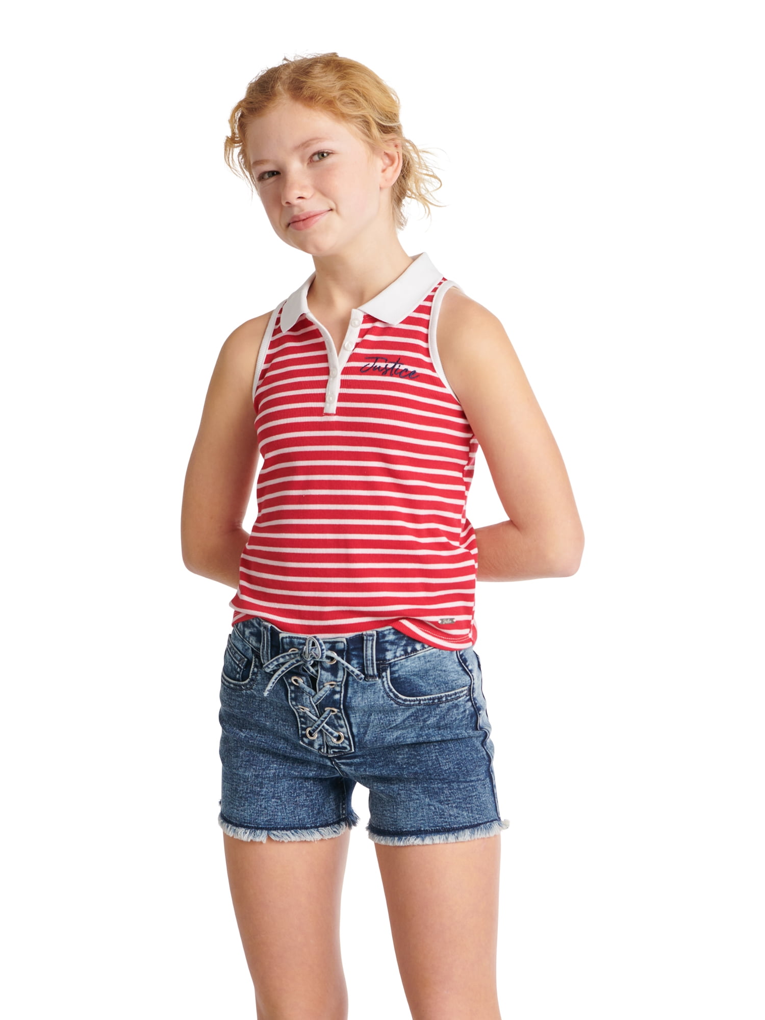 Justice Girls Ribbed Collar Tank Top, Sizes XS-XLP